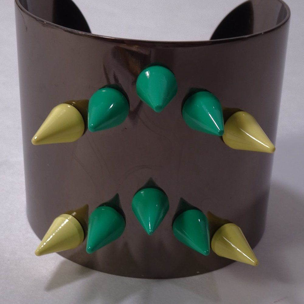 Joomi Lim Stella Spike Cuff Enamel Cuff Bracelet NWOT 275 Rhodium Green YLLW IRR